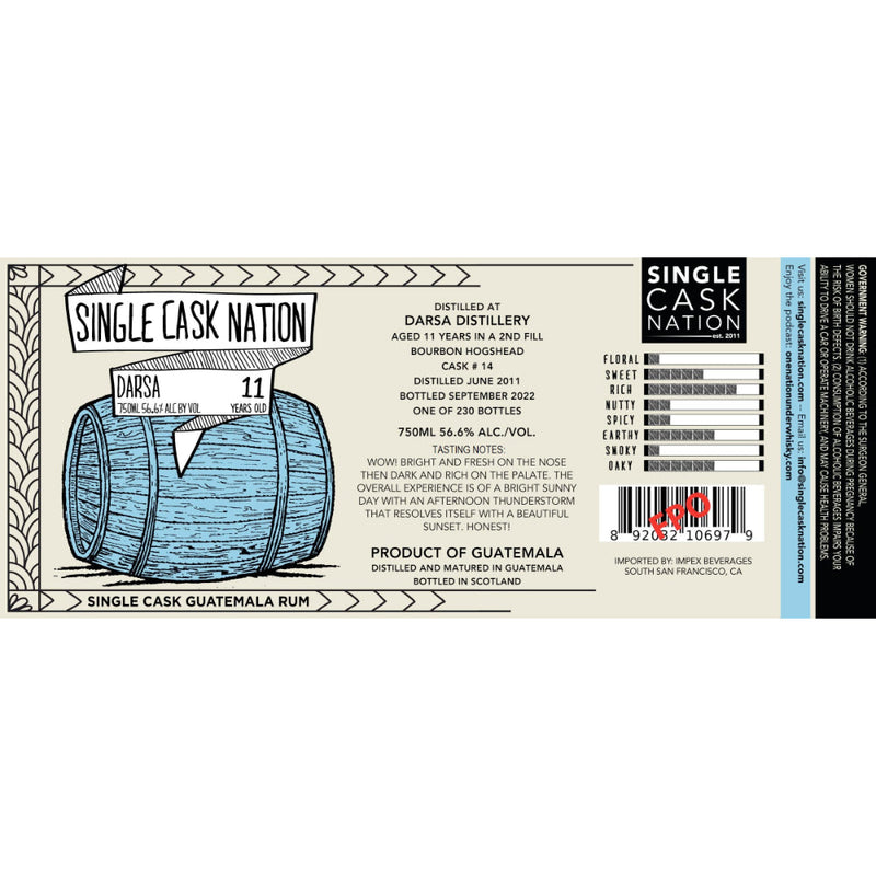 Single Cask Nation 11 Year Old Darsa Rum Cask 