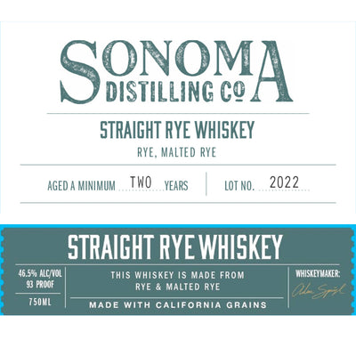 Sonoma Distilling Straight Rye Whiskey - Goro's Liquor