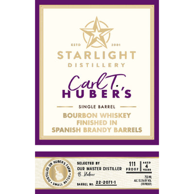 Starlight Carl T. Huber's Bourbon Finished in Spanish Brandy Barrels - Goro's Liquor