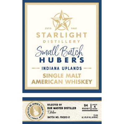 Starlight Small Batch Huber's Indiana Uplands Single Malt American Whiskey - Goro's Liquor