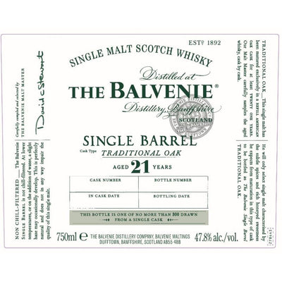 The Balvenie 21 Year Old Single Barrel Traditional Oak Scotch The Balvenie