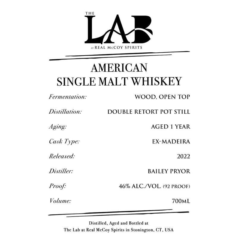 The Lab at Real Mccoy Spirits American Single Malt Whiskey - Goro&
