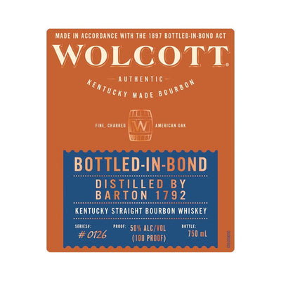 Wolcott Bottled In Bond Bourbon - Goro's Liquor
