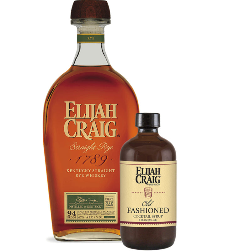 Elijah Craig Straight Rye Whiskey + FREE Bottle Of Elijah Craig Old Fashioned Cocktail Syrup - Goro&