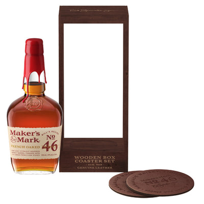 Maker's Mark 46 Limited Edition Gift Set W/ Wood Box & 2 Leather Coasters - Goro's Liquor